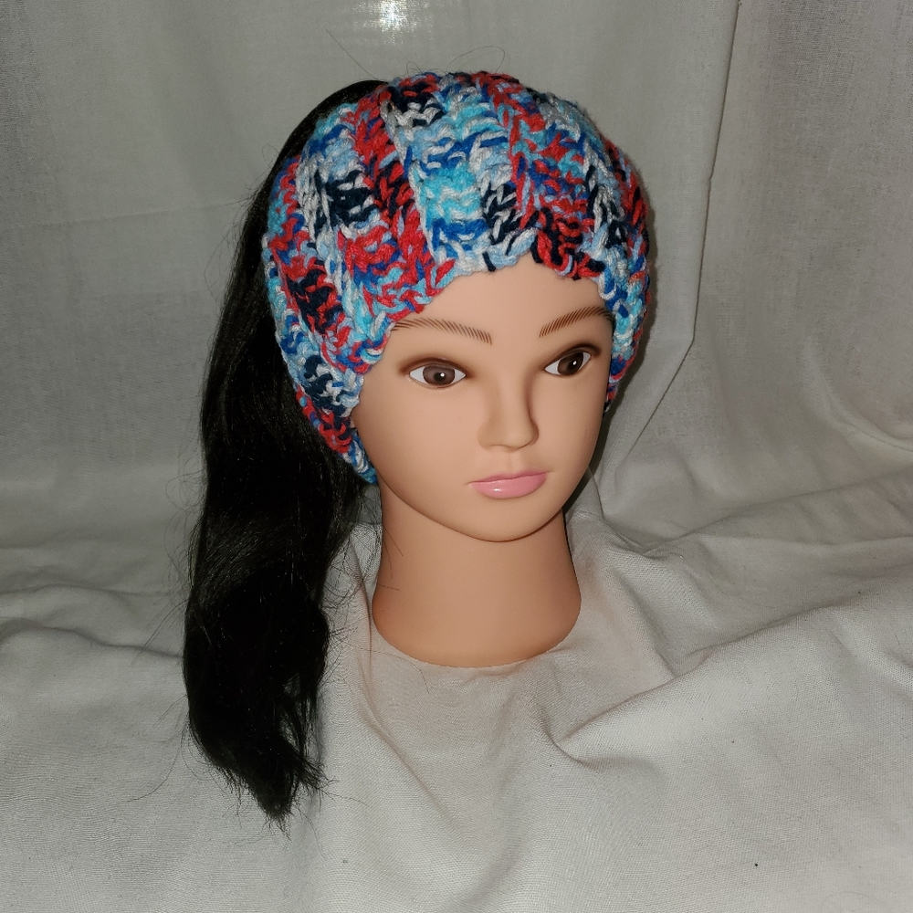 Handmade Red White & Blue Crochet Headband, Patriotic Ear Warmer